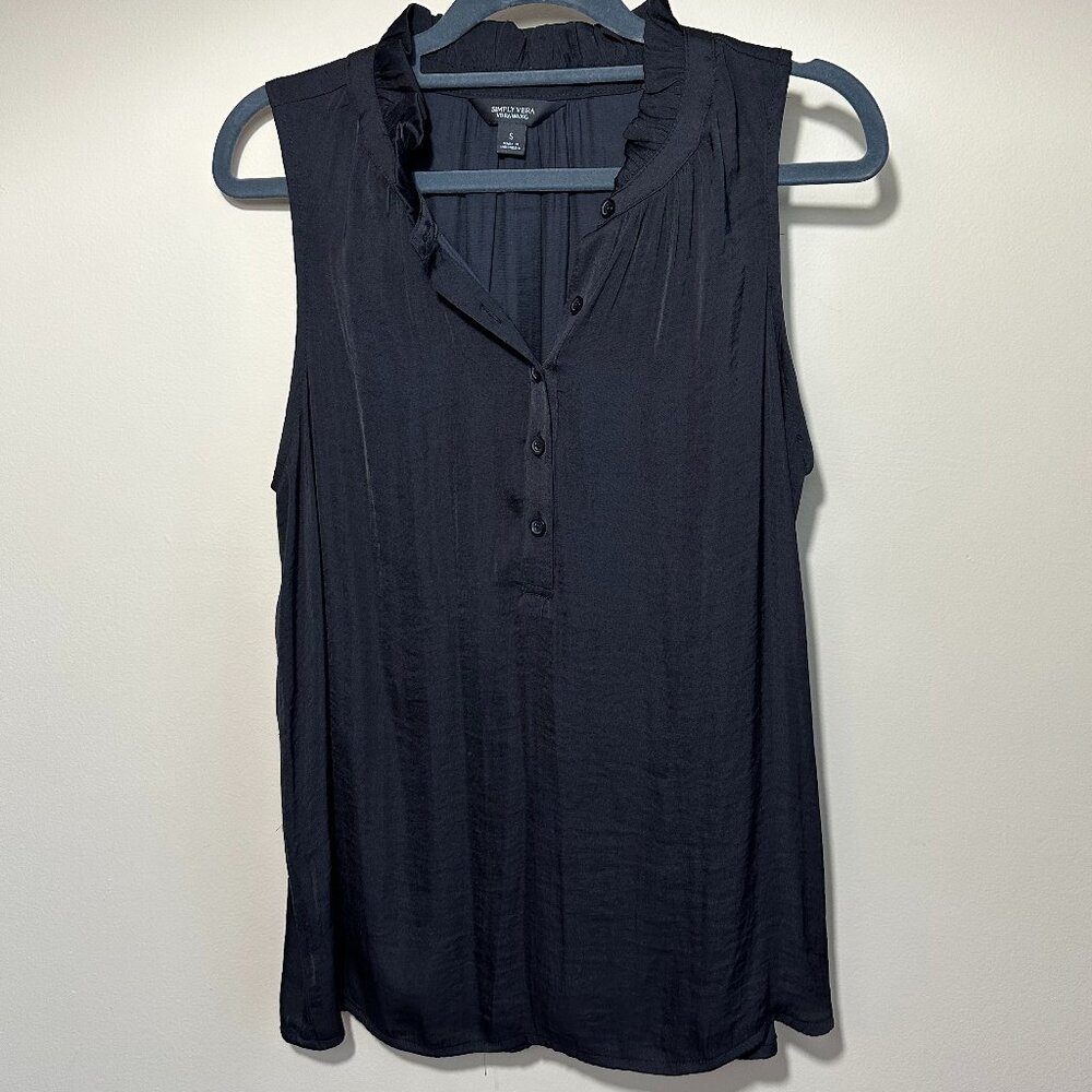 Simply Vera Vera Wang Ruffle Neck Tank - Black, Small